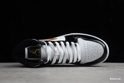 Air 852542-007 Jordan 1 Mid Black White Patent Gold 1028